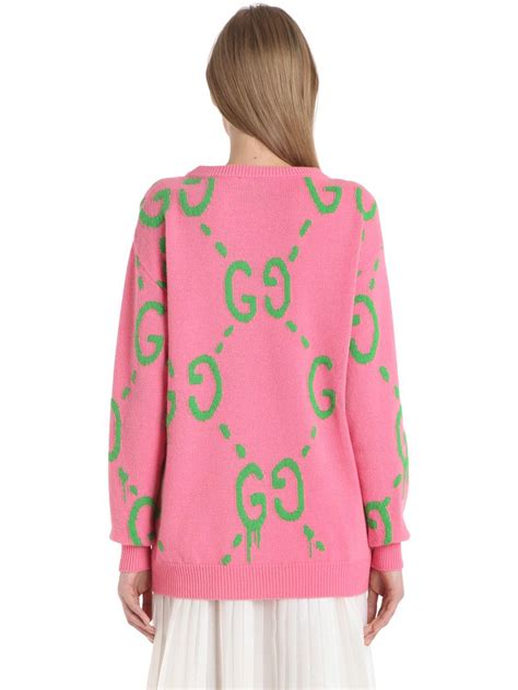 gucci sweater pink and green|gucci bee embroidered sweater.